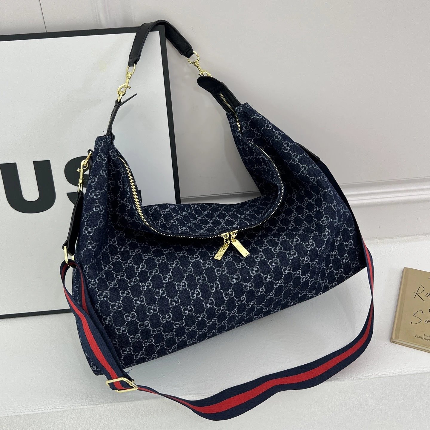 GUCC1古池 钯色调五金件 牛仔布 单肩包 大号 女款 黑色 4