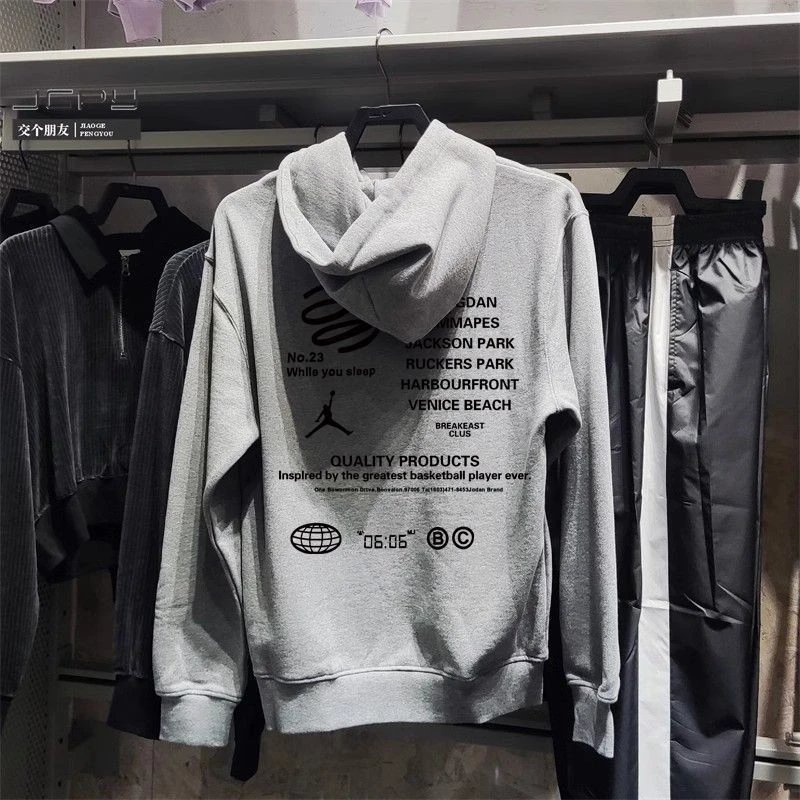 aj乔丹秋冬新款情侣字母印花男女运动休闲加绒保暖圆领卫衣套头衫FB7204 14