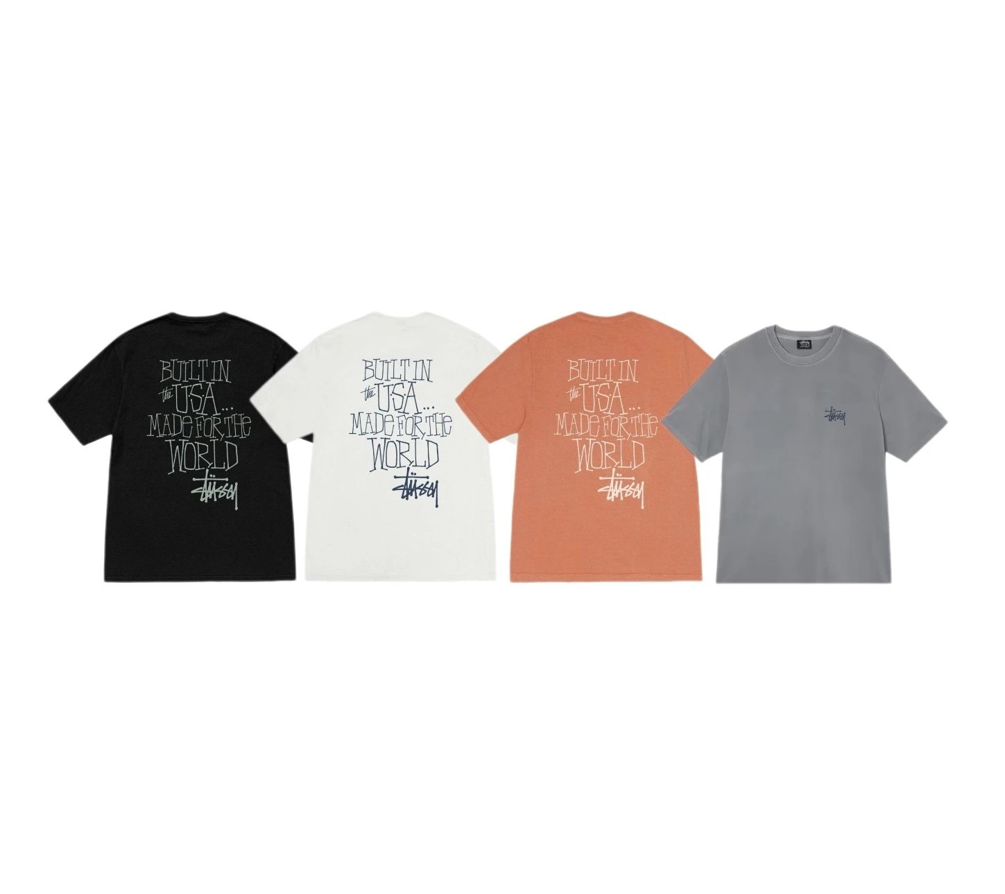 STUSSY斯图西 Stussy FW24 BUILT IN USA TEE PIGMENT DYED 75面英文logo印花 舒适圆领短袖T恤 男女同款
