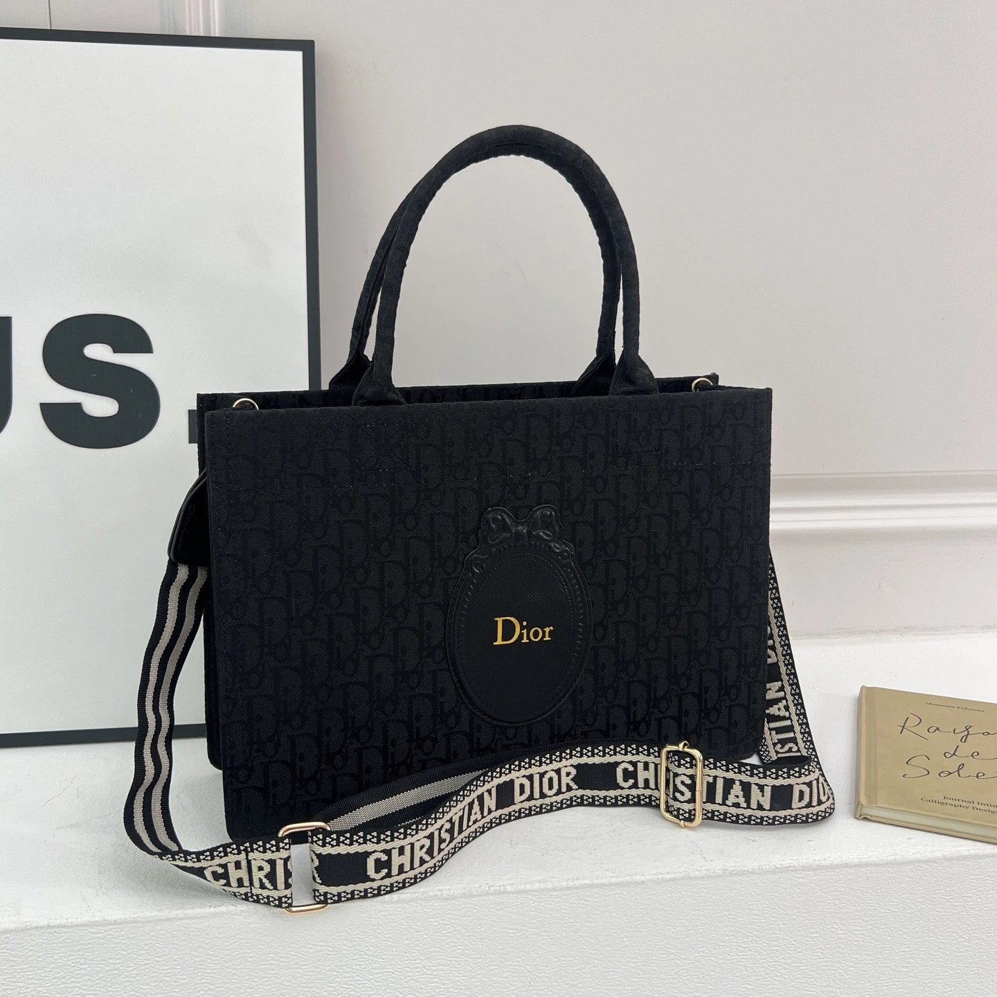 D10R迪澳 加大款 BookTote 品牌标志刺绣可调节可拆卸肩带 棉 手提包  女款 蓝色 14