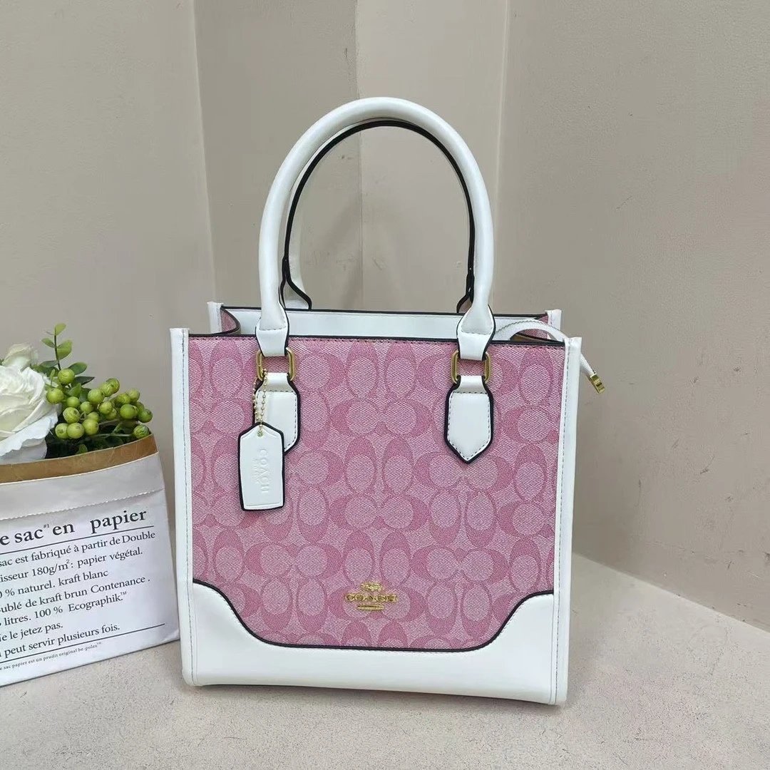 C0ACH蔻池 Maggie 24 经典老花字母满印 人造革 托特包斜挎手提包 中号 女款 淡蓝色 6
