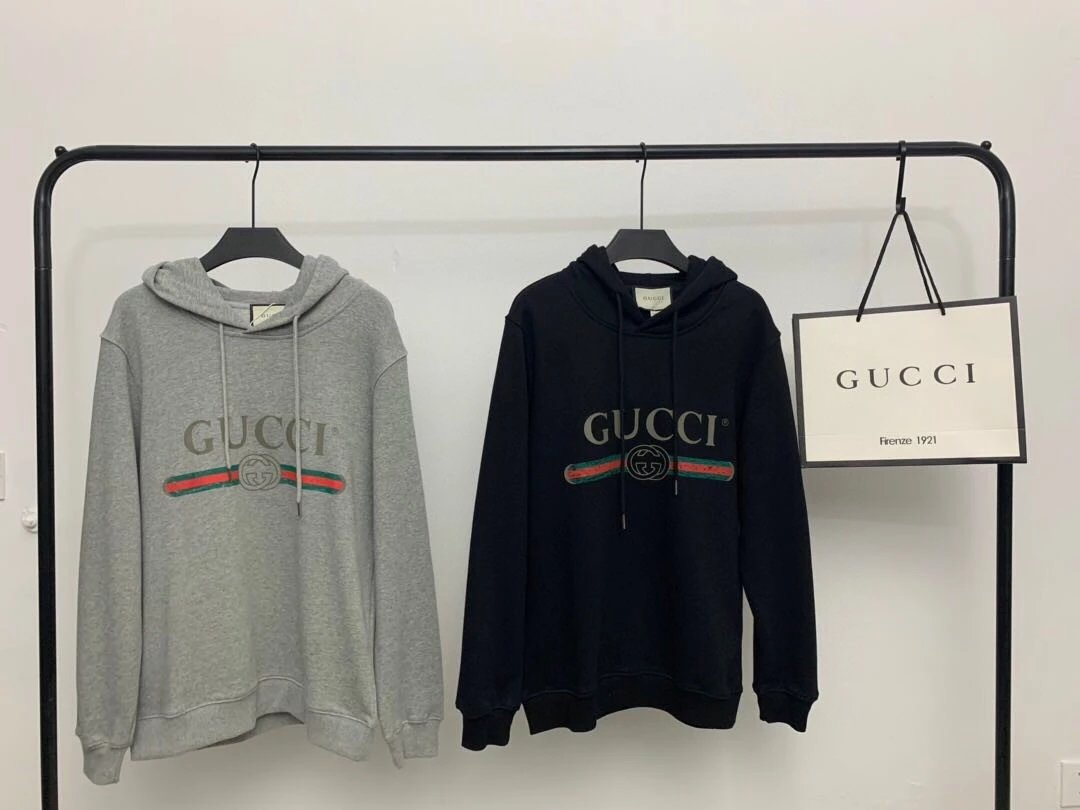 Gucc1哭泣经典破旧字母双色连帽卫衣经典中的no1 
