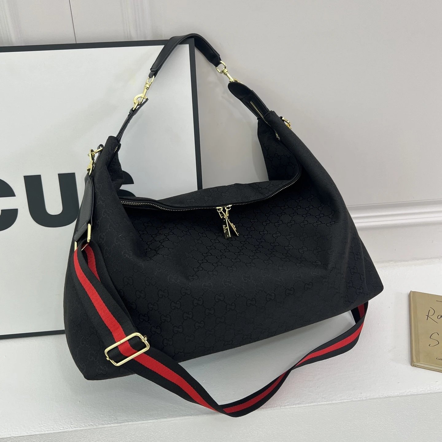 GUCC1古池 钯色调五金件 牛仔布 单肩包 大号 女款 黑色 2