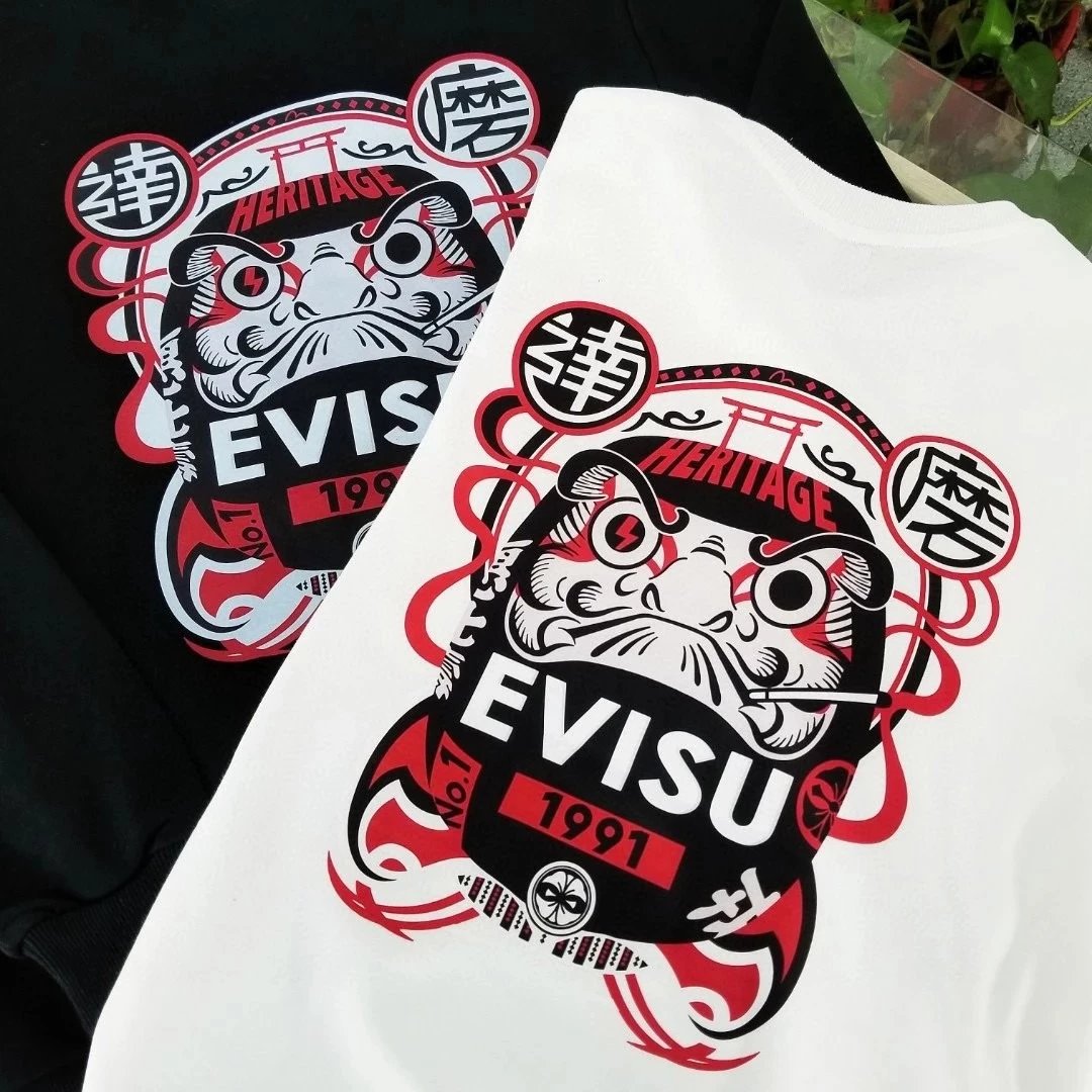 秋冬新款EVISU福神达摩不倒翁字母印花纯棉毛圈圆领套头情侣卫衣 7