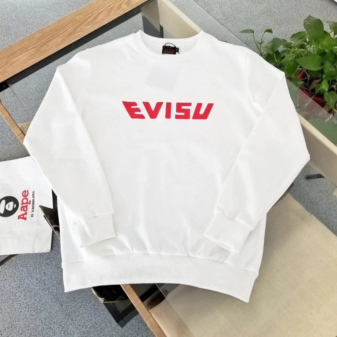 秋冬新款EVISU福神达摩不倒翁字母印花纯棉毛圈圆领套头情侣卫衣 2
