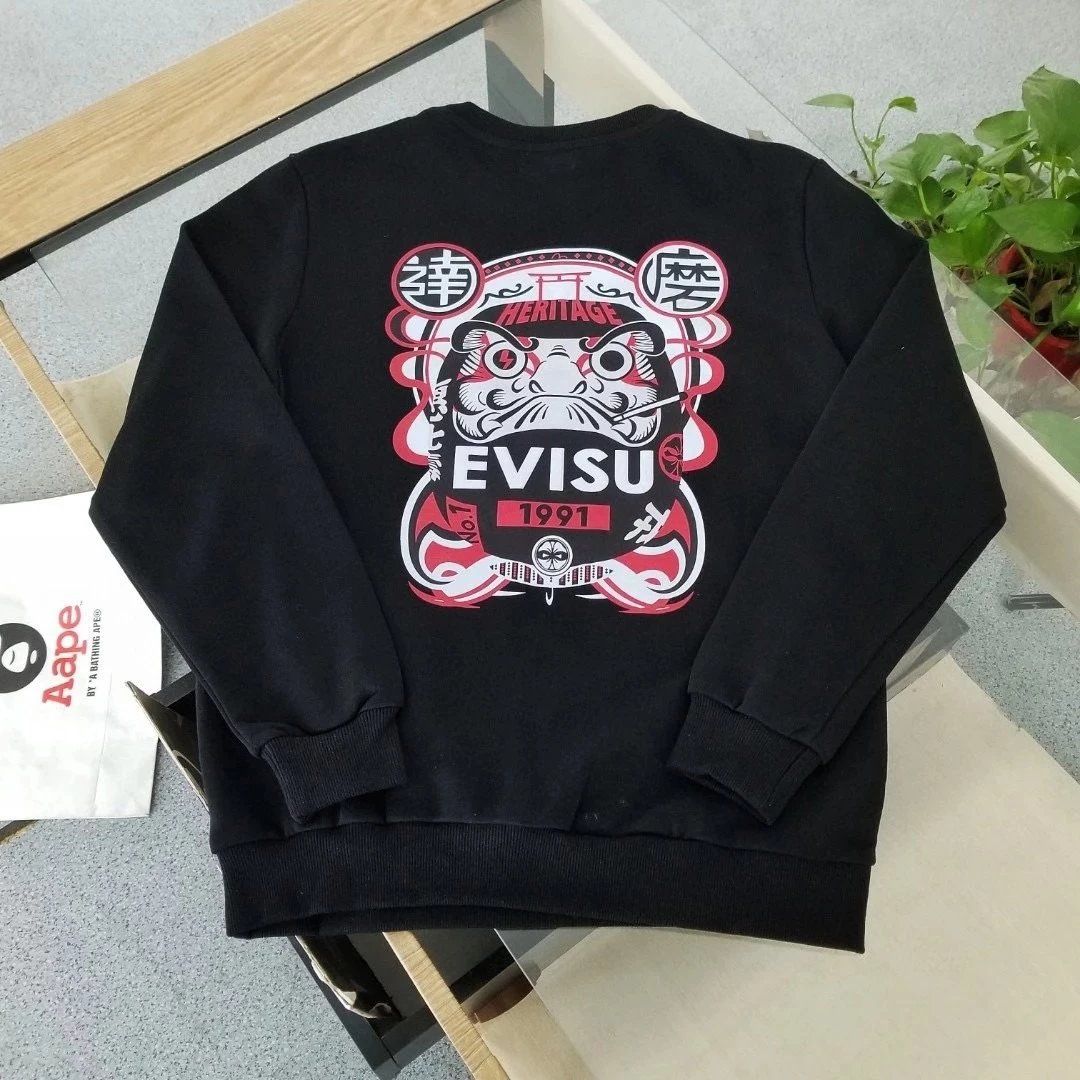 秋冬新款EVISU福神达摩不倒翁字母印花纯棉毛圈圆领套头情侣卫衣 5
