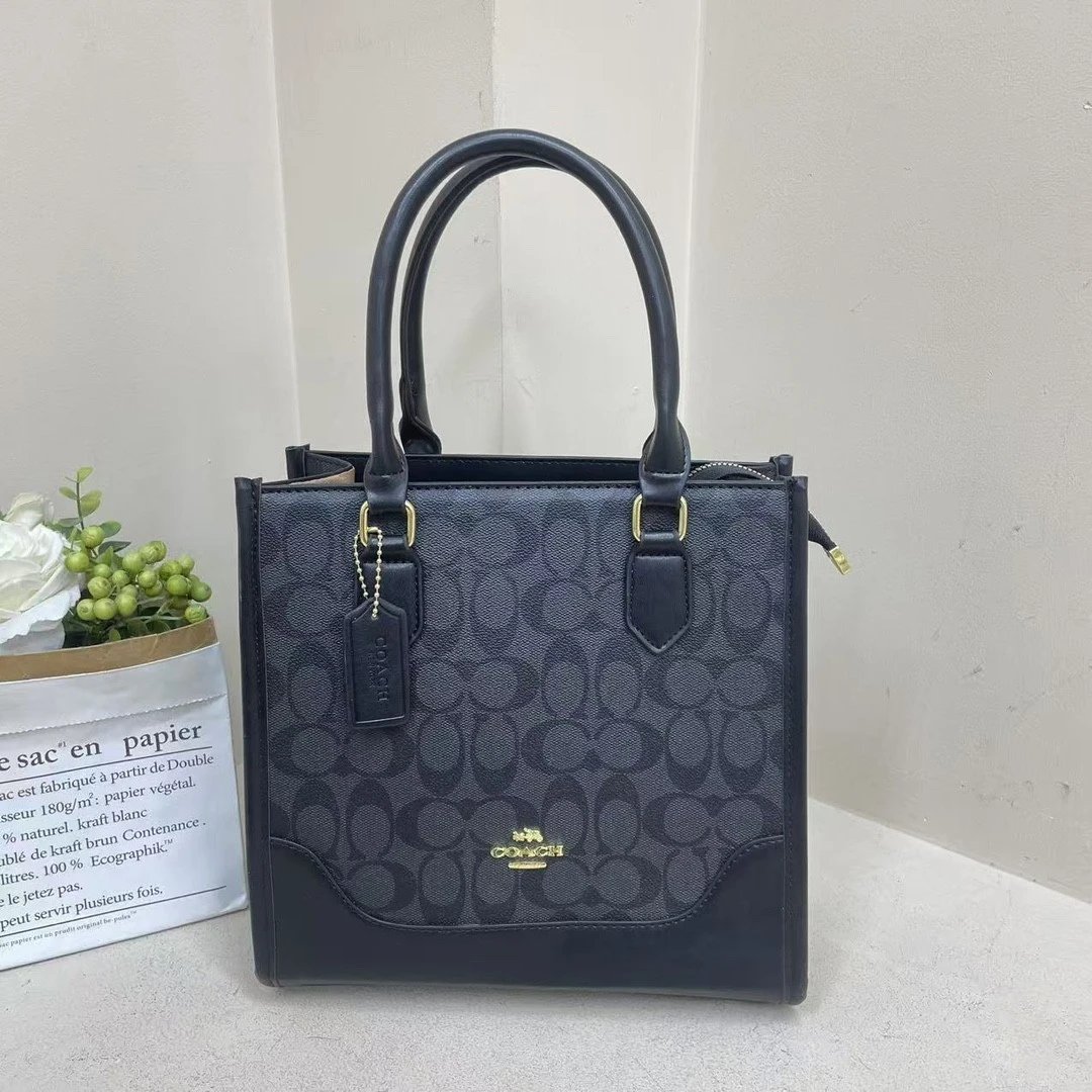 C0ACH蔻池 Maggie 24 经典老花字母满印 人造革 托特包斜挎手提包 中号 女款 淡蓝色 2