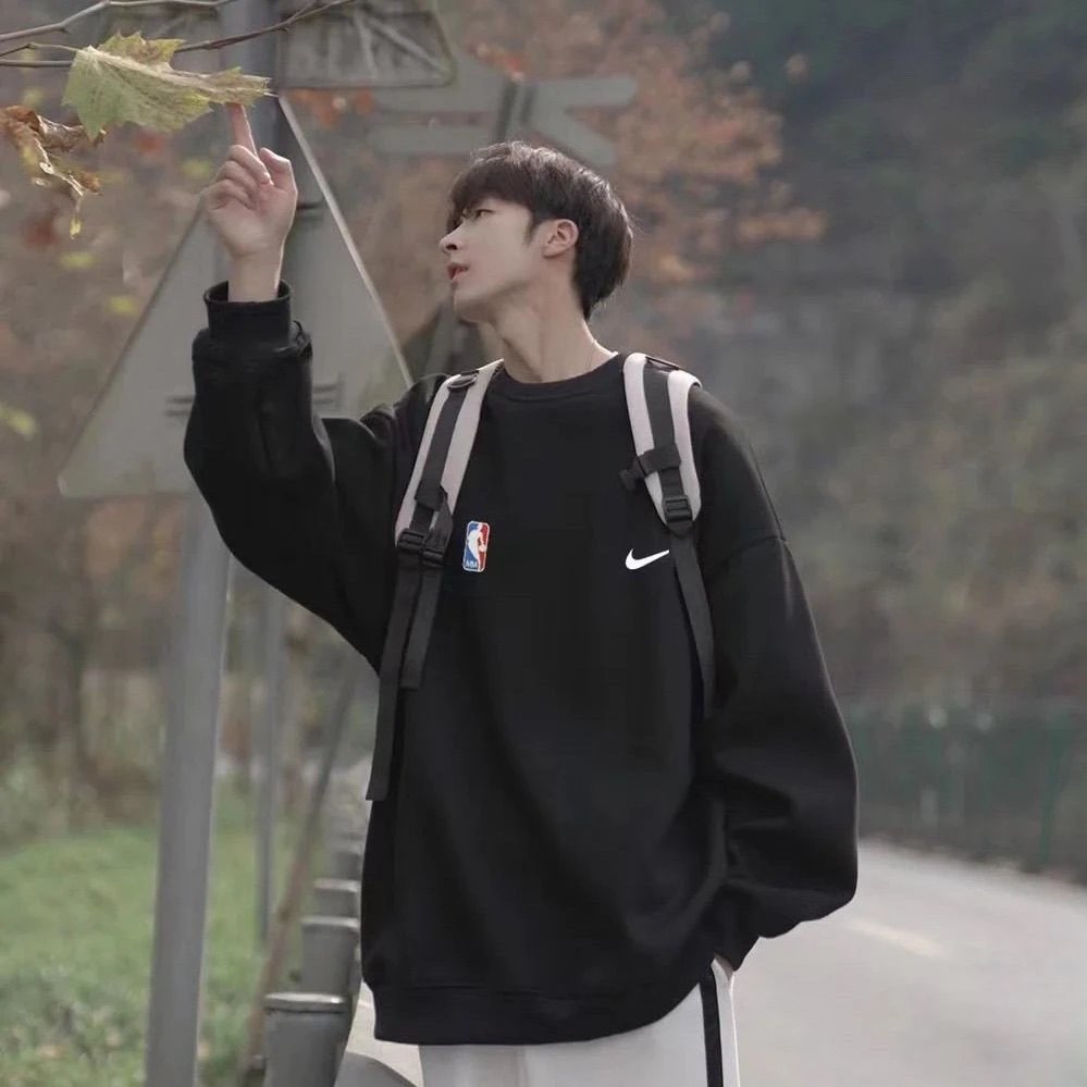 秋冬情侣六方联名针织印花圆领卫衣男女篮球运动休闲加绒套头衫 3