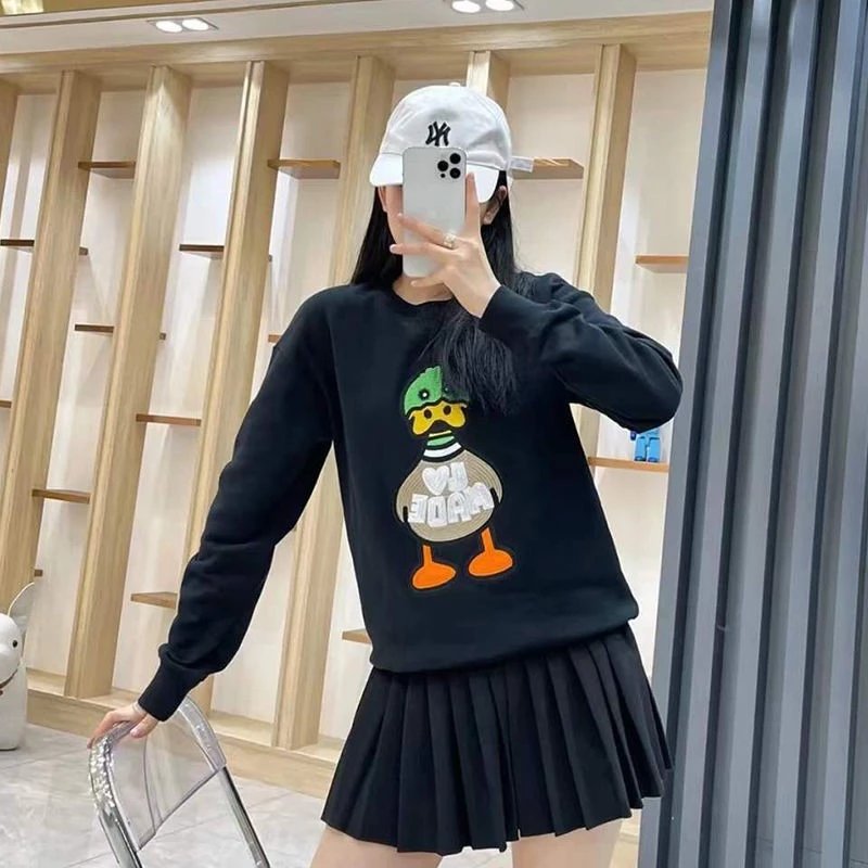 新品秋冬刺绣加绒款L联名绿头小鸭圆领卫衣男女情侣款上衣百搭爆款潮 3