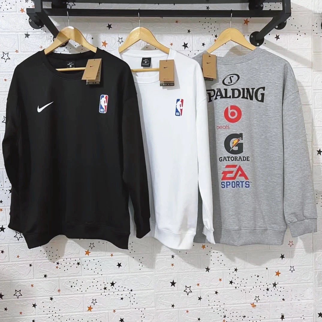 秋冬情侣六方联名针织印花圆领卫衣男女篮球运动休闲加绒套头衫