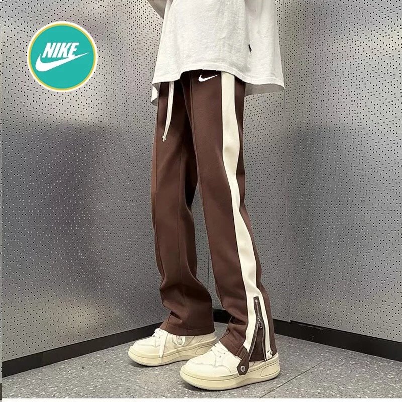 NIKE耐克海外版夏季冰丝拉链开叉骑兵斜直筒型ins长裤休闲裤运动裤 男女同款
 耐克经典钩子Logo 夏季新款 垂感冰丝 轻盈舒适 快手小红书网红上身款  质感