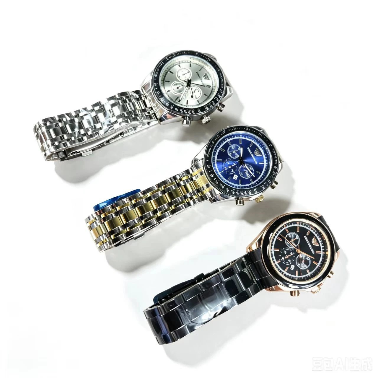 EMPOR10 ARMAN1阿玛泥 三眼计时 系列 腕表 石英机芯 橡胶不锈钢表带 44mm 黑色表盘 男表 三眼计时日历黑色大表盘男士腕表 AR6066 4
