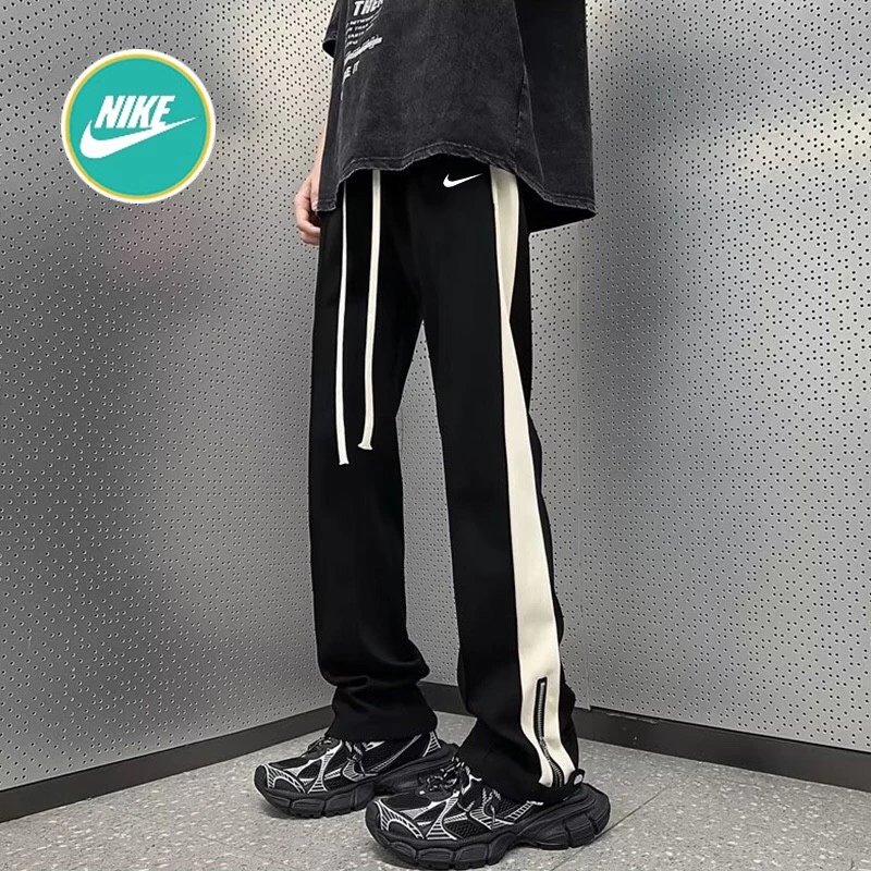 NIKE耐克海外版夏季冰丝拉链开叉骑兵斜直筒型ins长裤休闲裤运动裤 男女同款
 耐克经典钩子Logo 夏季新款 垂感冰丝 轻盈舒适 快手小红书网红上身款  质感 4