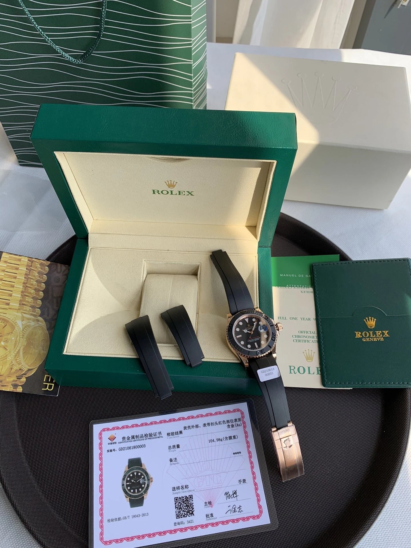 R01EX最新高版本金表来啦字面双皇冠防伪通体玫瑰金厚度5um谈到老力士游艇名仕型系列中应该就是116655Oysterflex bracelet腕表了也就是大家俗称的金游艇 3