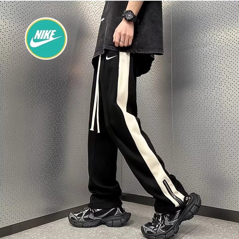 NIKE耐克海外版夏季冰丝拉链开叉骑兵斜直筒型ins长裤休闲裤运动裤 男女同款
 耐克经典钩子Logo 夏季新款 垂感冰丝 轻盈舒适 快手小红书网红上身款  质感 5