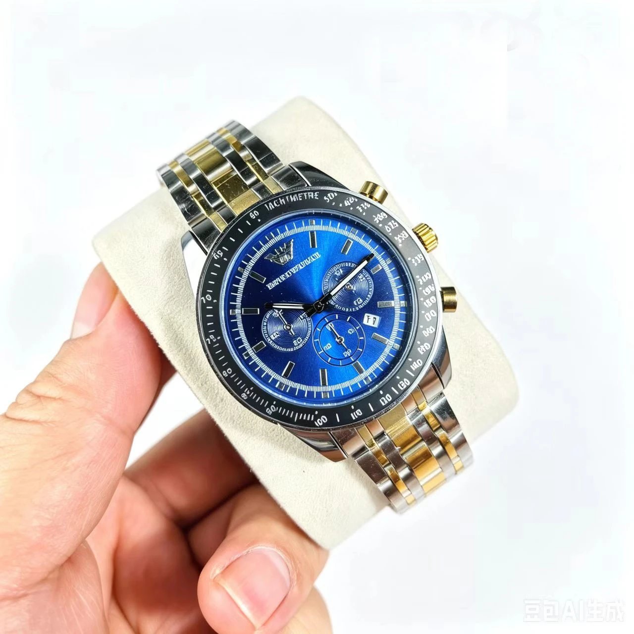 EMPOR10 ARMAN1阿玛泥 三眼计时 系列 腕表 石英机芯 橡胶不锈钢表带 44mm 黑色表盘 男表 三眼计时日历黑色大表盘男士腕表 AR6066 3