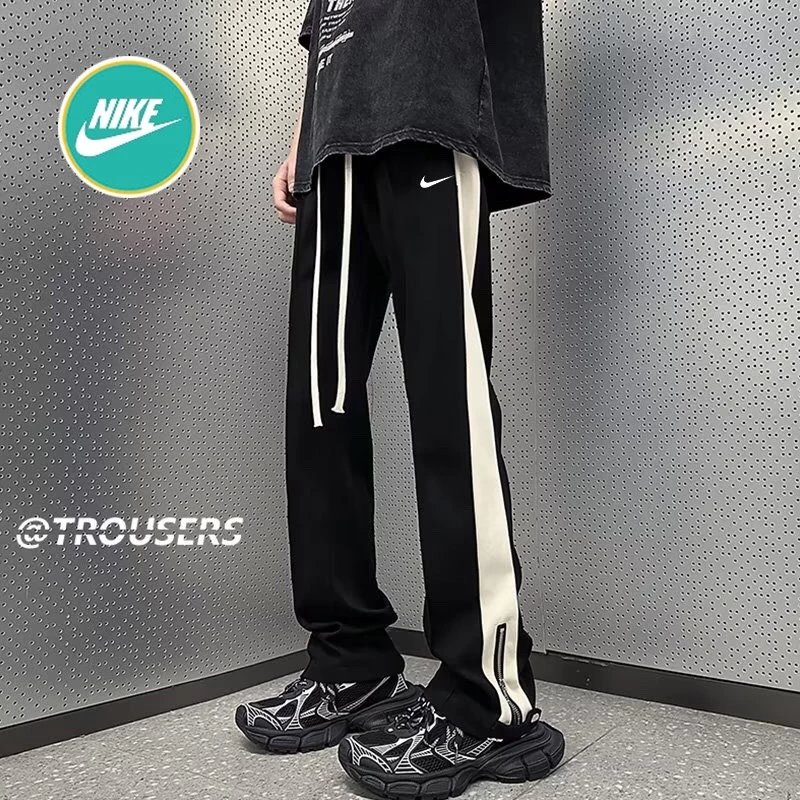 NIKE耐克海外版夏季冰丝拉链开叉骑兵斜直筒型ins长裤休闲裤运动裤 男女同款
 耐克经典钩子Logo 夏季新款 垂感冰丝 轻盈舒适 快手小红书网红上身款  质感 9