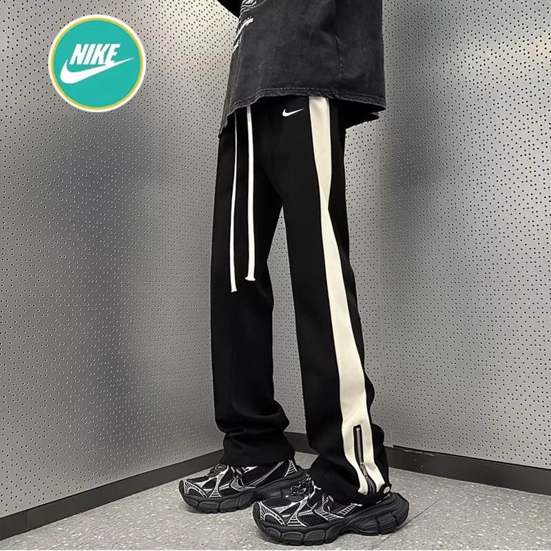 NIKE耐克海外版夏季冰丝拉链开叉骑兵斜直筒型ins长裤休闲裤运动裤 男女同款
 耐克经典钩子Logo 夏季新款 垂感冰丝 轻盈舒适 快手小红书网红上身款  质感 10