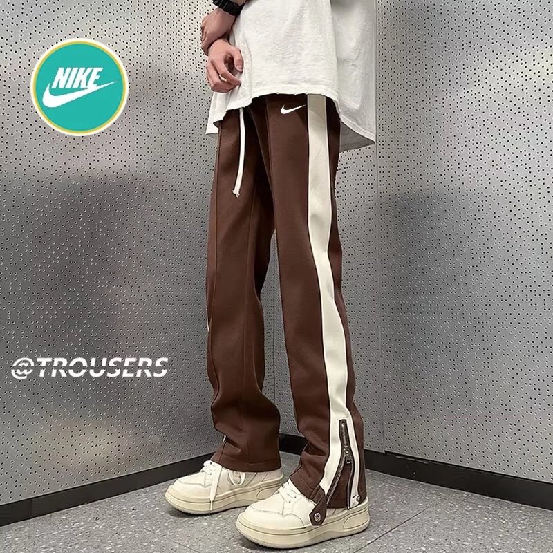 NIKE耐克海外版夏季冰丝拉链开叉骑兵斜直筒型ins长裤休闲裤运动裤 男女同款
 耐克经典钩子Logo 夏季新款 垂感冰丝 轻盈舒适 快手小红书网红上身款  质感 2