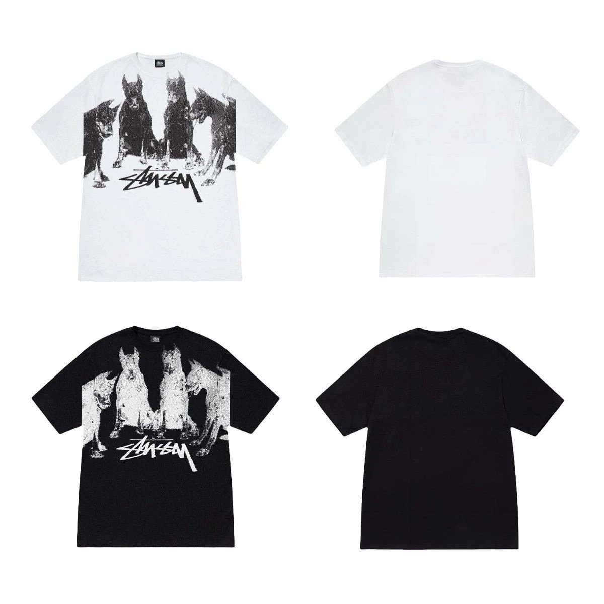 Stussy斯图西24ss新款 杜宾犬印花复古风宽松百搭男女同款圆筒短袖T恤