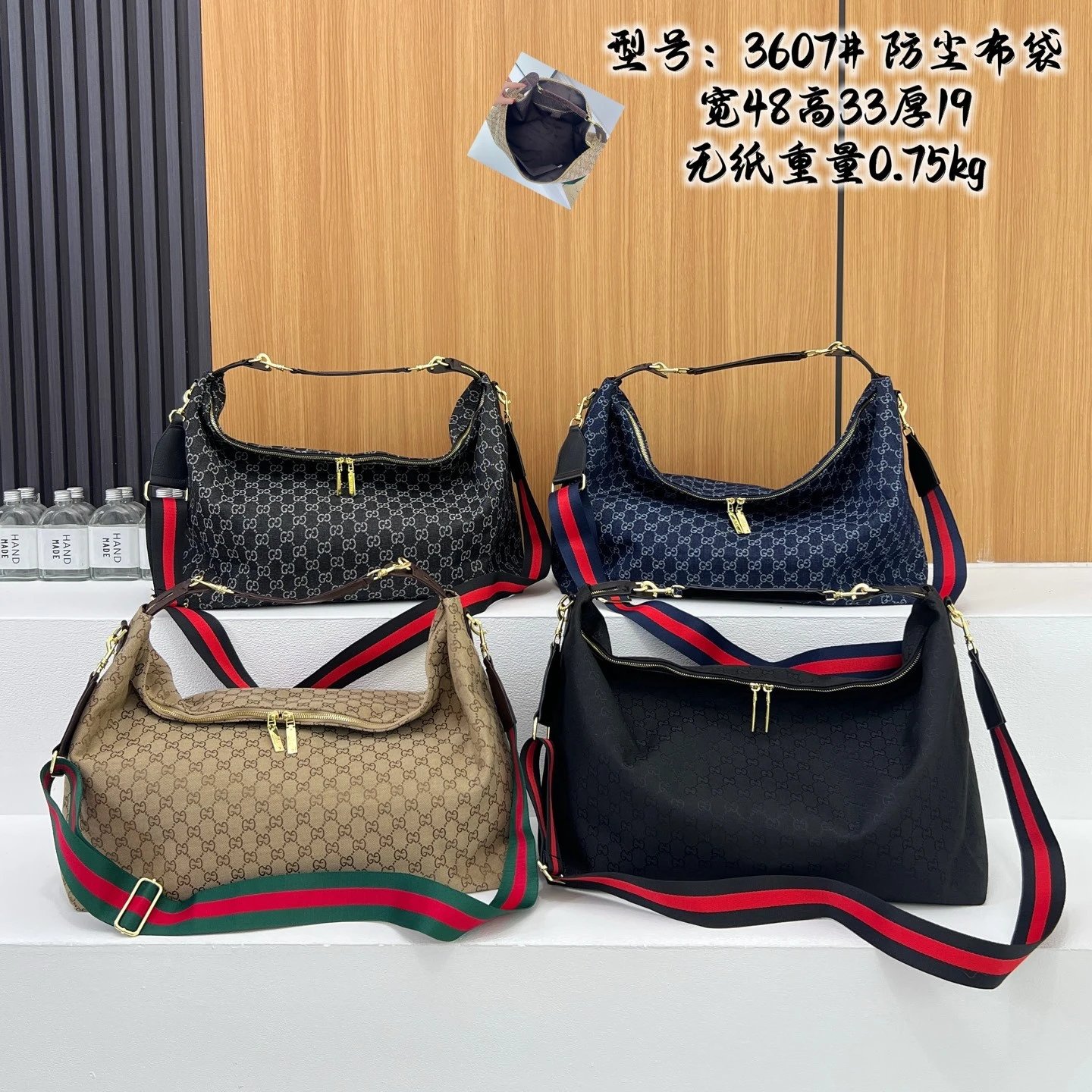GUCC1古池 钯色调五金件 牛仔布 单肩包 大号 女款 黑色 12