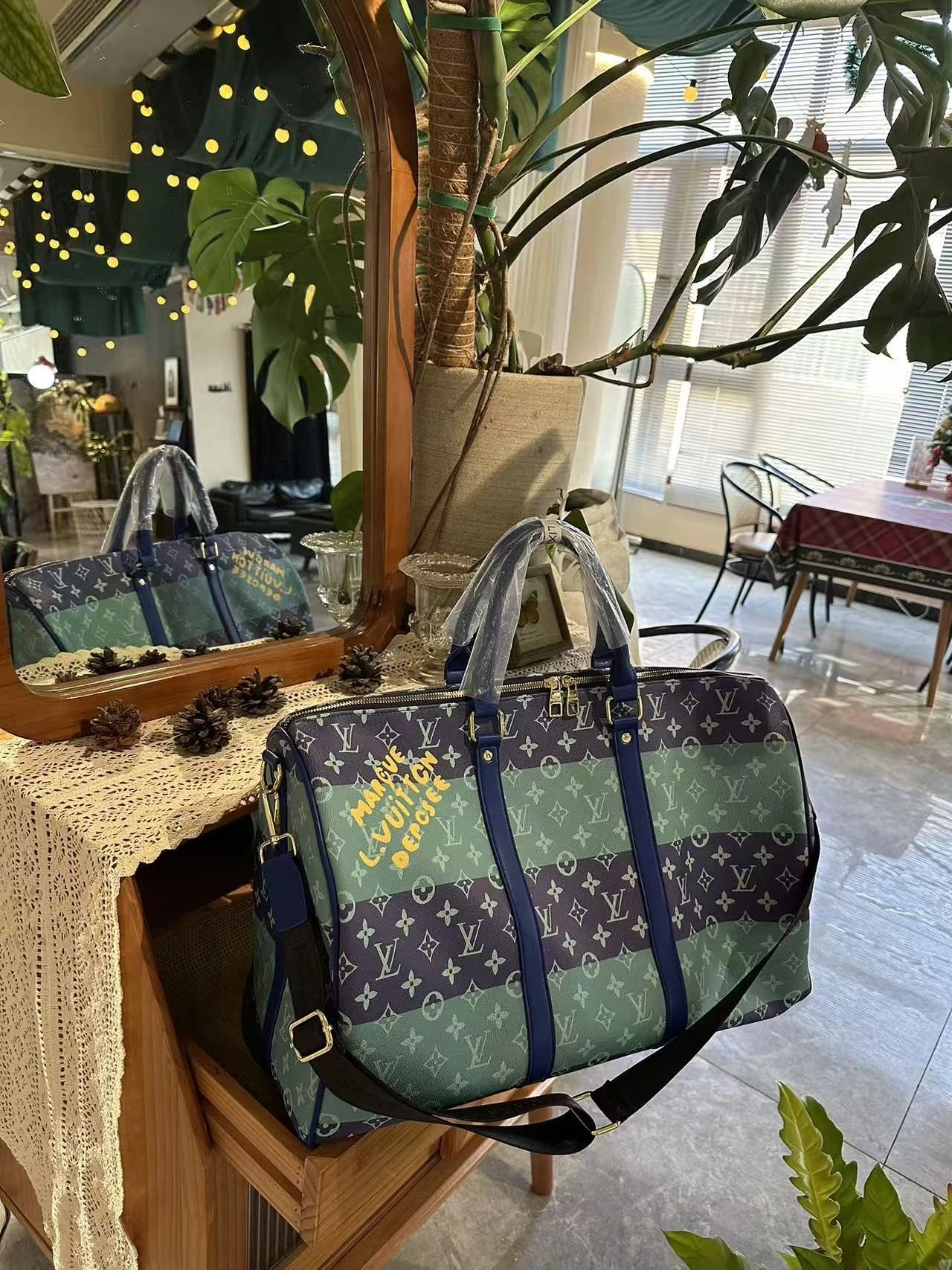 铝牌 keepall 50 品牌字母标识 Monogram Heritage 涂层帆布 旅行包 男款 绿色 7