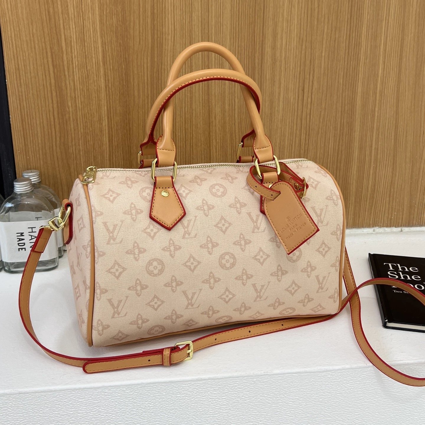 铝牌 Speedy Bandouliere 20 金色五金配件 涂层帆布 单肩斜挎手提包 女款 浅绿色 4