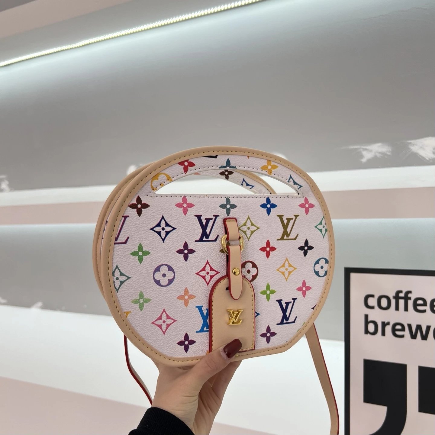 铝牌 Boite Chapeau 装饰名称标签金色硬件 涂层帆布 单肩斜挎手提包 迷你 女款 棕色 6