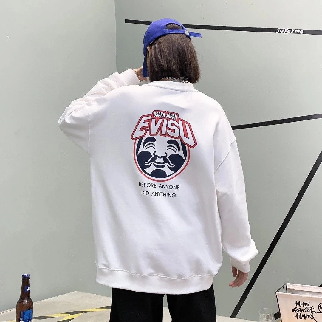 2022秋季新款后背达摩脸谱印花圆领加绒卫衣  1