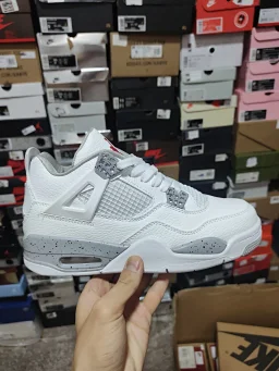 thumbnail for Cost-effective version of Air Jordan AJ4 white Oreo retro casual sports culture basketball shoes. The combination of leather and nylon mesh reduces weight and improves comfort. Separate rear palm visualization Air Sole air cushion