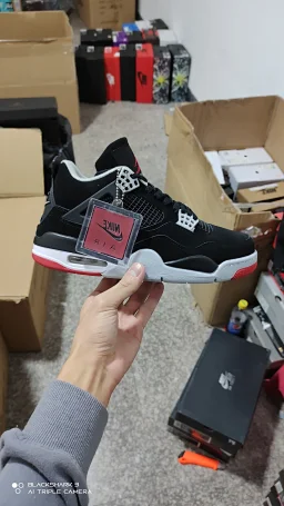 thumbnail for aj42019 AJ4 "Bred" black and red full shoes made of original materials Taiwan original high-density cattle eight Ge sneakers blue sneakers