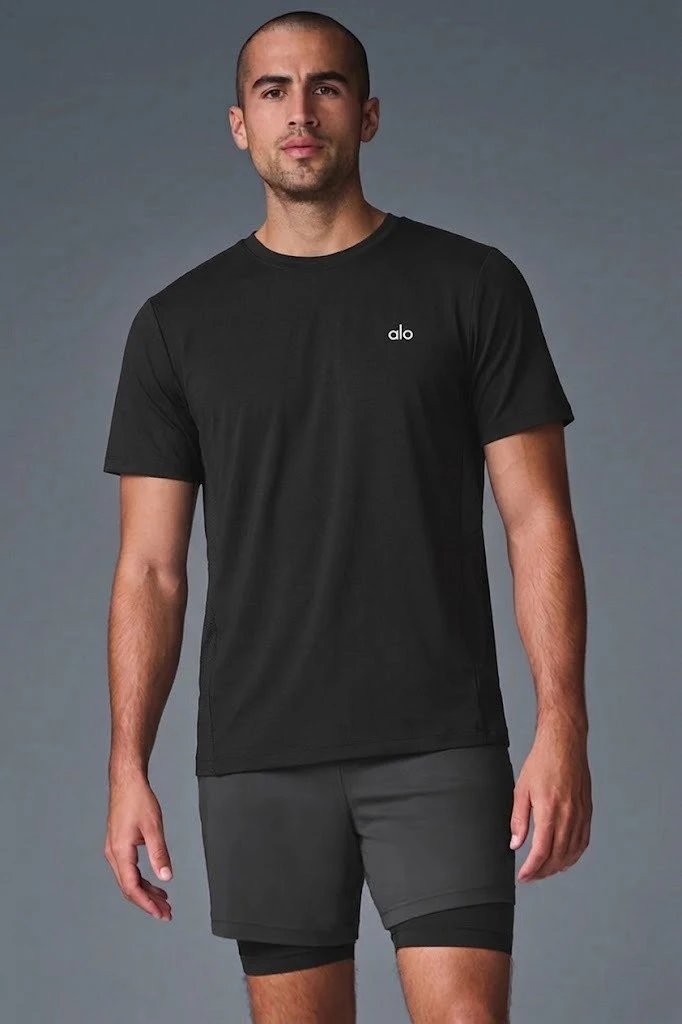 Alo2026 Summer New Round Neck Men's Pure Cotton Short sleeved Top
