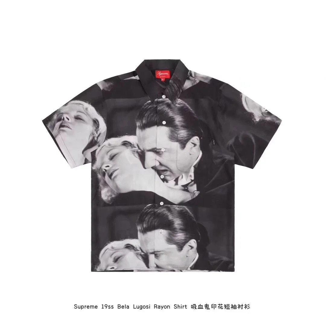 Supreme 19ss Bela Lugosi Rayon Shirt 吸血鬼印花短袖衬衫