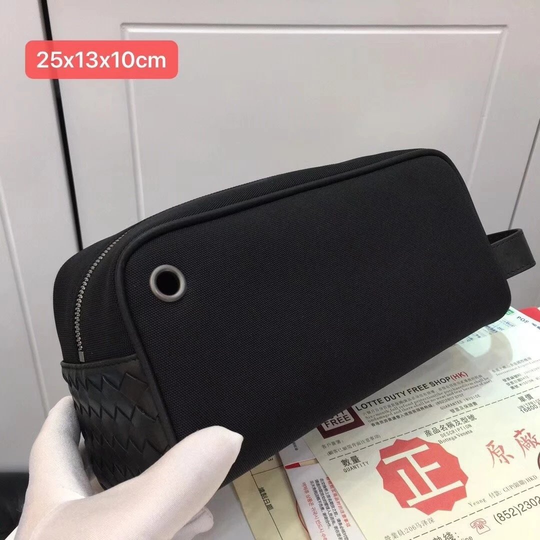 Special offer of 220 yuan! Authentic goods! BV Baodie Home's top-notch original singles wax tire cowhide handbag new Korean version casual men's black handbag mobile phone bag wrist bag handbag