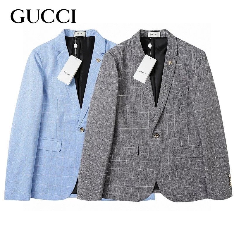 Gucci Little Bee Original Single Linen Plaid Men's Fashion Suit