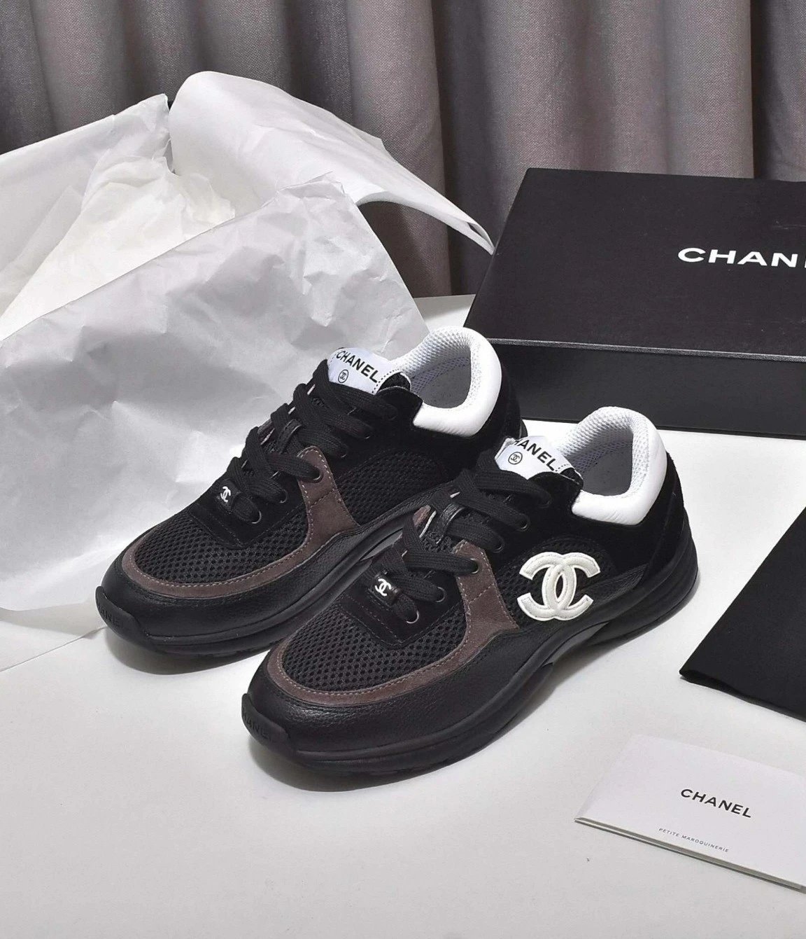 Chanel Mesh Suede and Grained Calfskin CC Sneakers