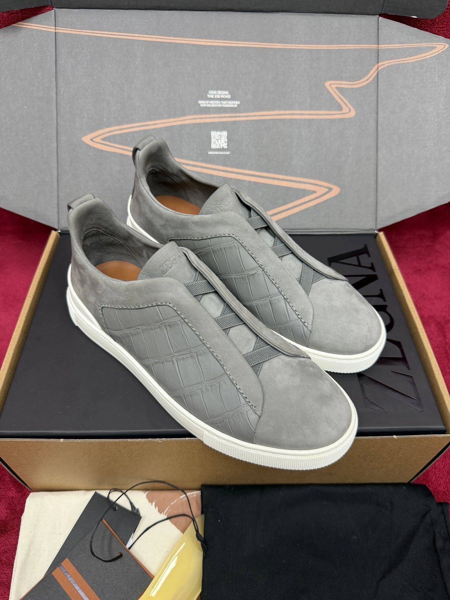 Zegna Triple Stitch Crocodile Leather Sneakers