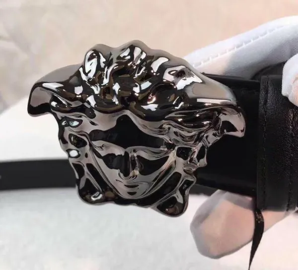 Versace Medusa Head Buckle Leather Belt Black - 12