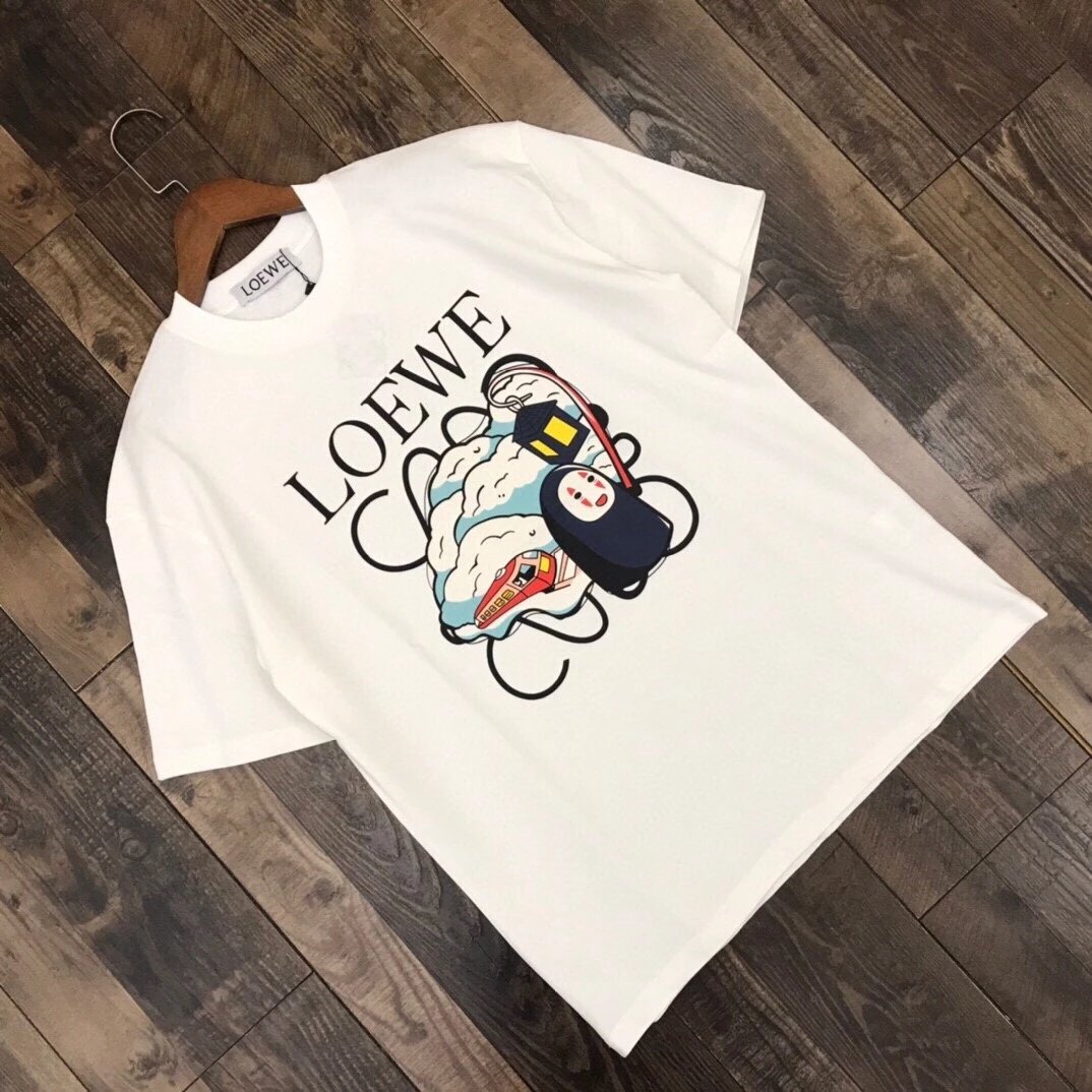 Loewe White Cartoon Logo Cotton Unisex T-Shirt