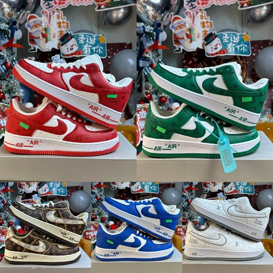 New Color Air Force Off White Three party Co branded Brown Green Red White Blue Men's and Women's Couple's Comfortable and Versatile Casual Breathable Sneakers Sneakers Dad Shoes Skateboarding Shoes Genuine Label Original Box High Quality Freight Forwarder Size 36-44