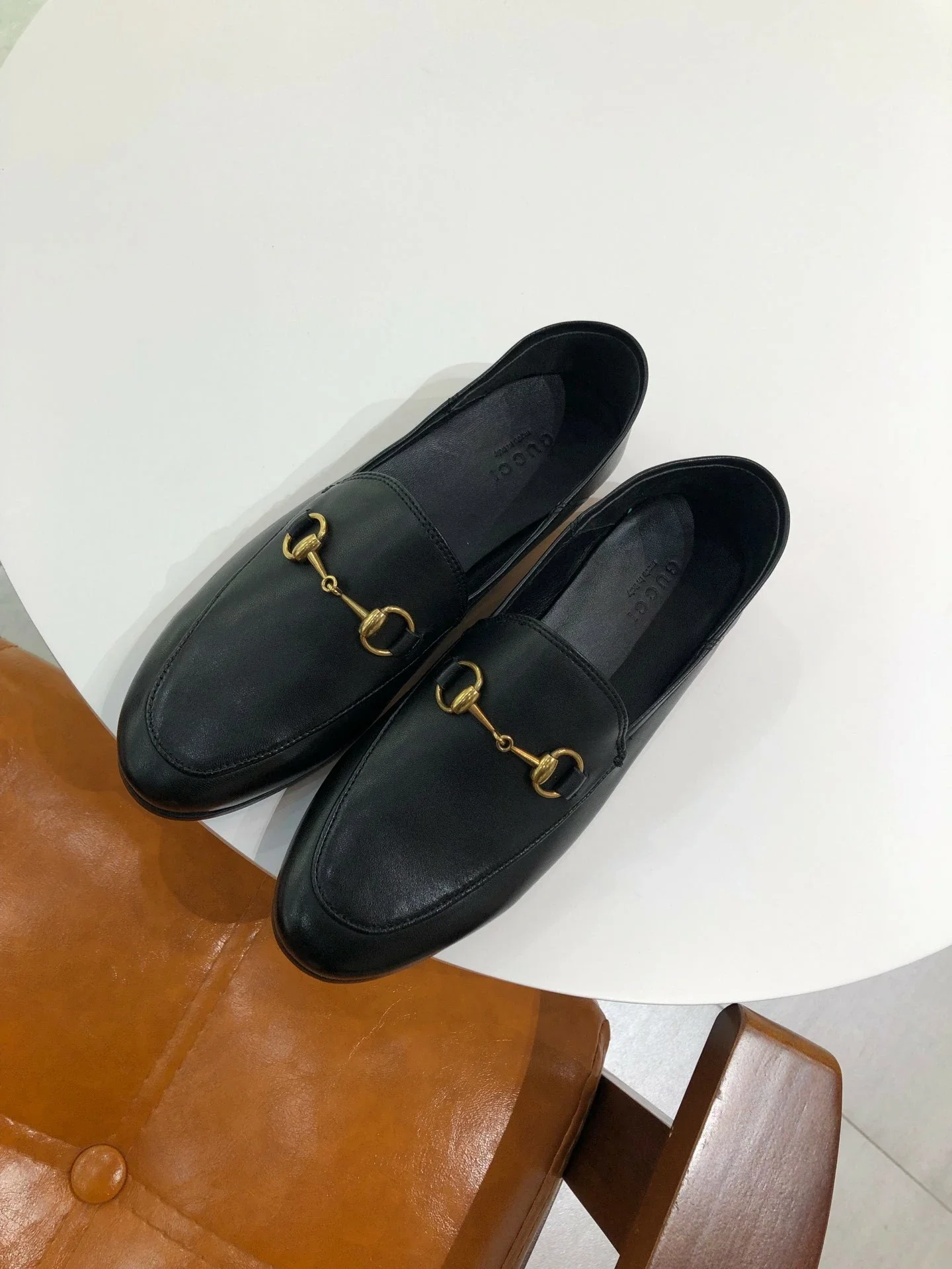 Gucci春季马衔扣乐福鞋女一脚蹬真皮小皮鞋女英伦休闲穆勒鞋粗跟单鞋