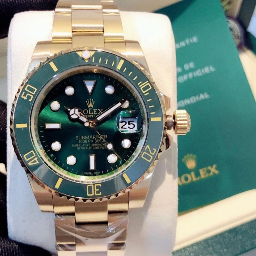 High end replica full gold green water ghost