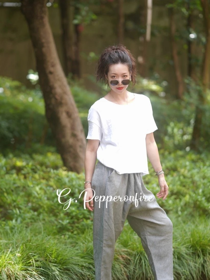MUKU Pants with Back Pockets 全麻细口阔腿裤