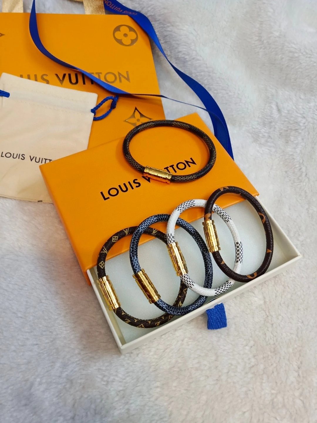 Monogram Magnetic Buckle Leather Cord Bracelet In Stock, Wrist Size 15 16 17 19