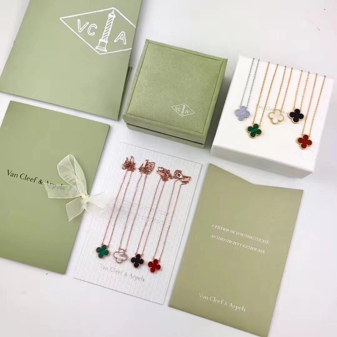 Van Cleef & Arpels Style Vintage Alhambra Red Carnelian Necklaces in Gold and Rose Gold