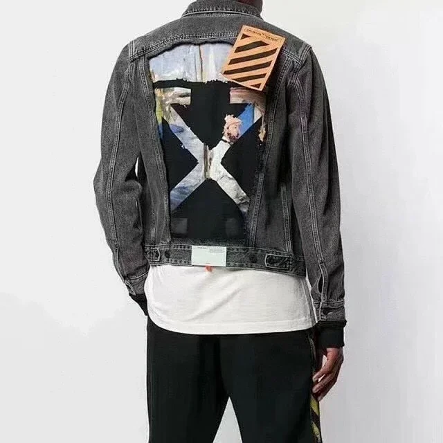 Off-white 2020SS BLACK TAPE ARROWS DENIM JACKET 黄色胶条丹宁牛仔外套