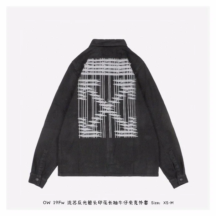 Off-white 2020SS BLACK TAPE ARROWS DENIM JACKET 黄色胶条丹宁牛仔外套