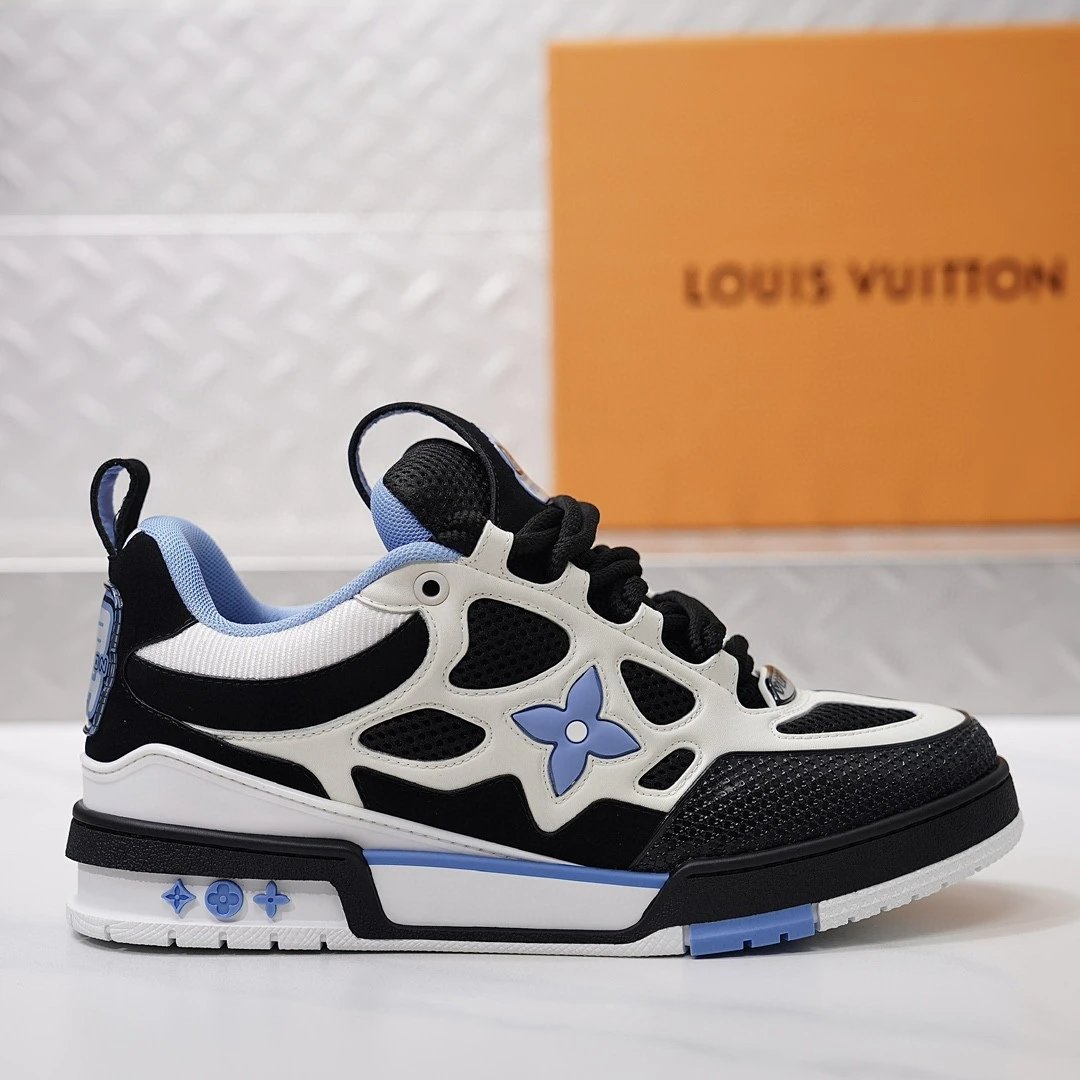White with Black and Light Blue