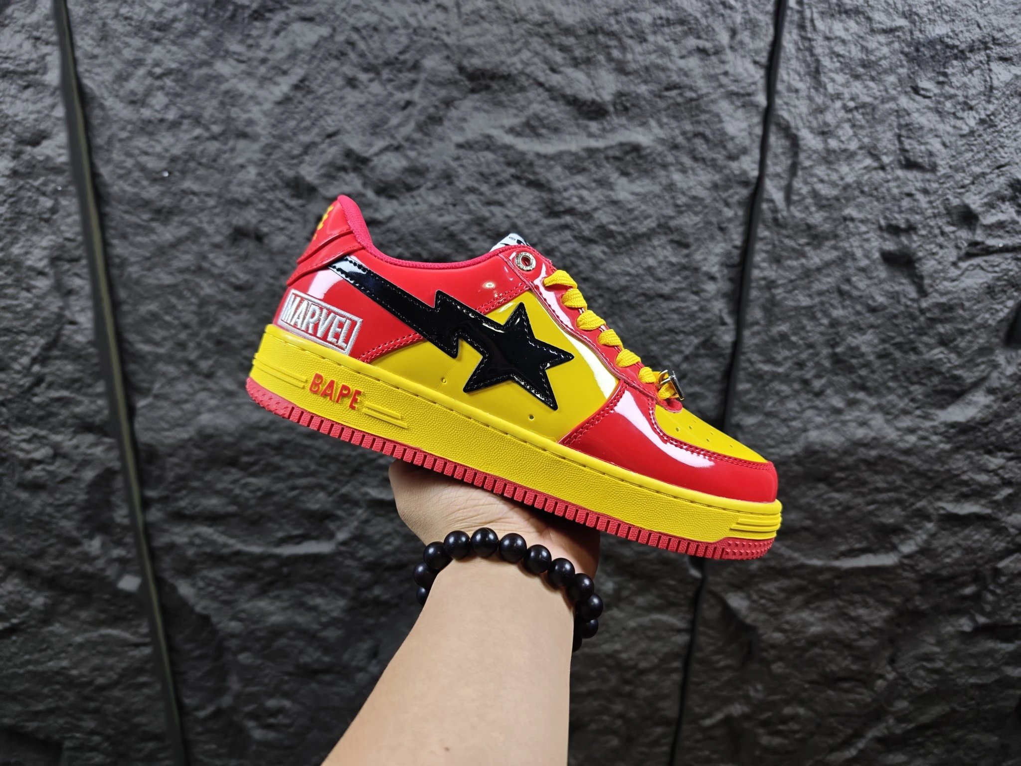 BAPE STA Low Red Yellow Patent Black Star