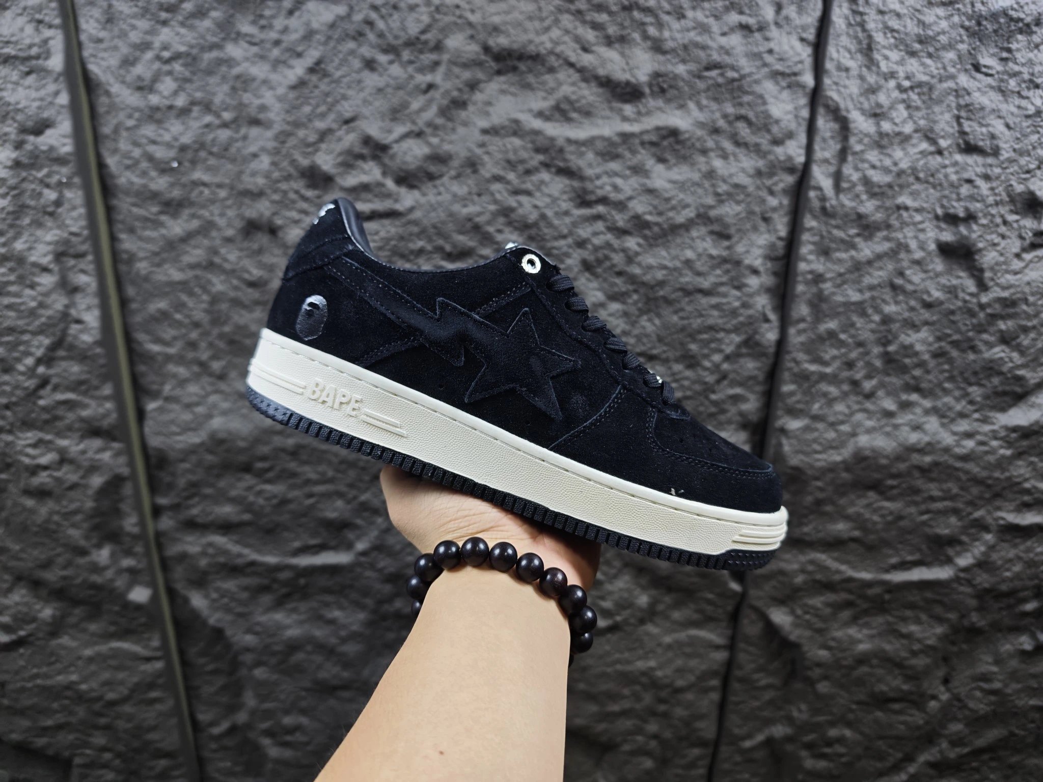 BAPE STA Low Black White Suede